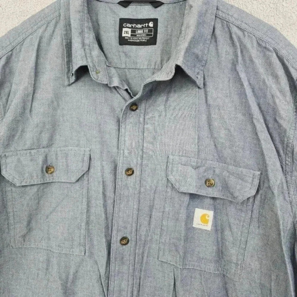 Carhartt Blue Short Sleeve Button-Up Shirt 2XL Loose Fit Men's 12CT - Picture 6 of 7